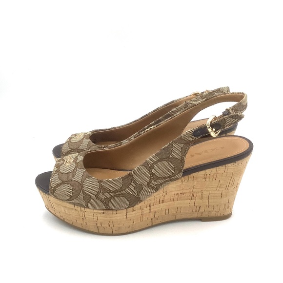 Coach Ferry Signature Jaquard Fabric Wedges Platform Sandals 6.5B - Picture 10 of 15